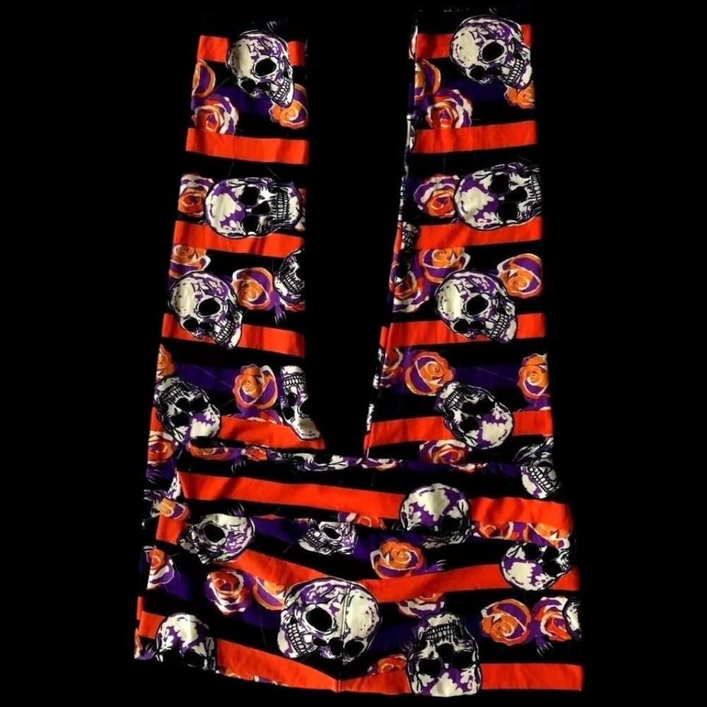 LulaRoe Halloween Leggings Tall Curvy 32 inch Skull Floral TrickTreat Fe… - Picture 12 of 13